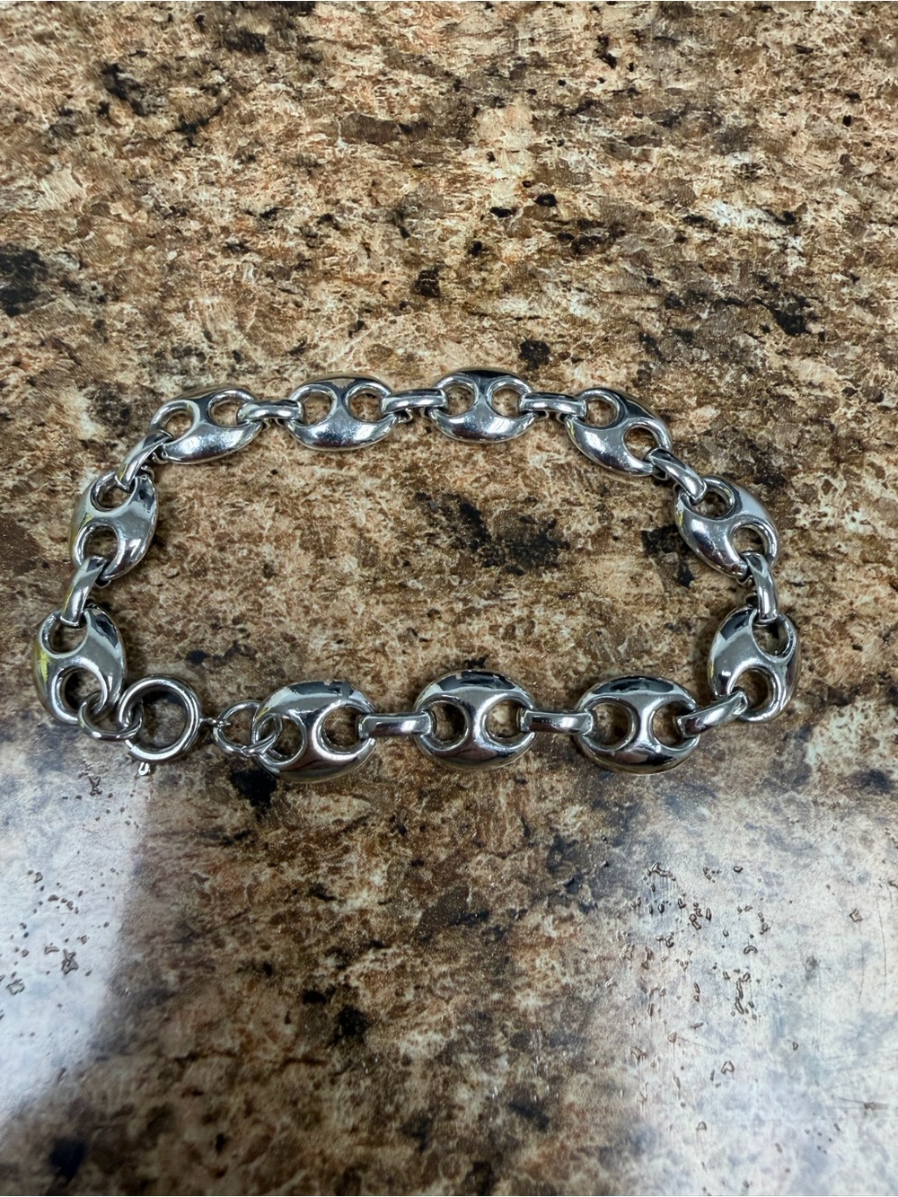 Silver Tone Coffee Bean Link Bracelet Chunky Chain Spring Ring Clasp Unbranded